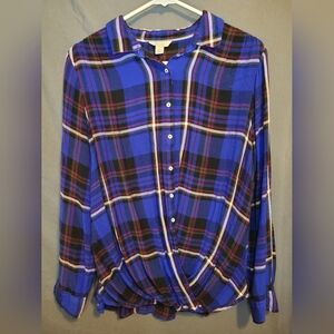 Cato Est. 1946 Vivid Blue Plaid Longsleev Top